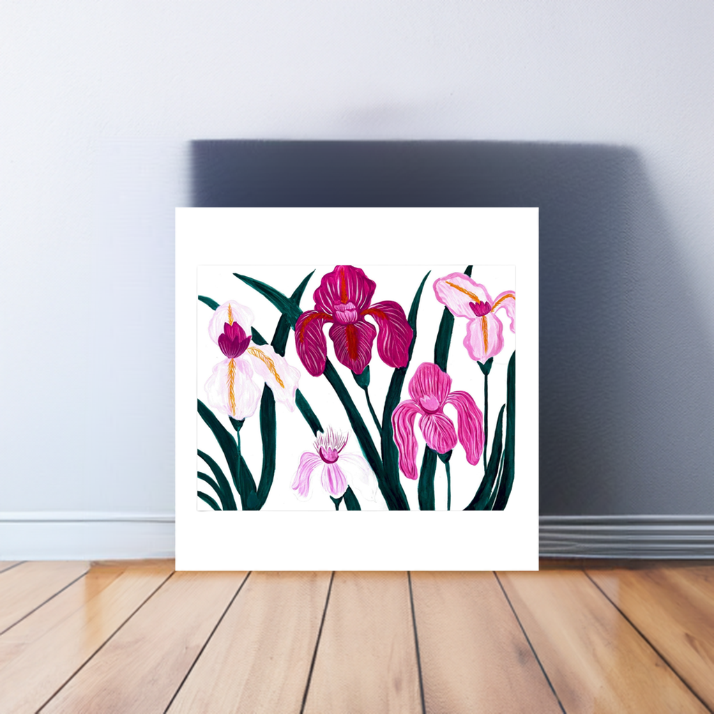 Chinoiserie Style Pink Lily Hand-Painted Gouache Print – Vibrant Fine Art Poster